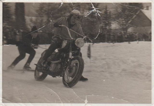 skijöring gresten - hermann eisenbauer (motorrad / puch 250 sg) mit ernst (josch) helm (schifahrer).